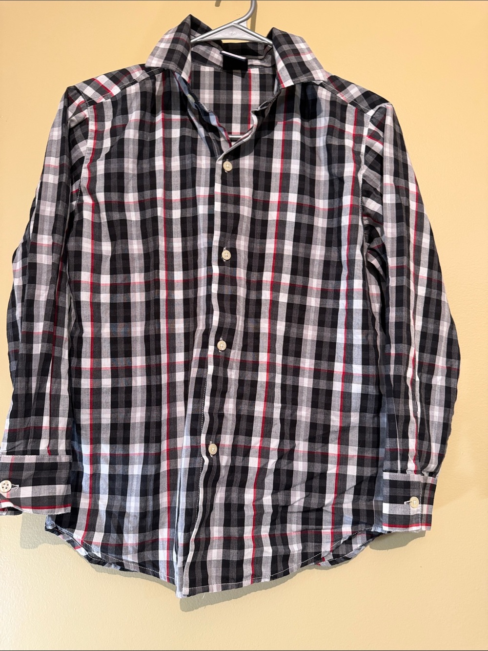 Izod Black White Plaid Button-Down Shirt with Red Accents